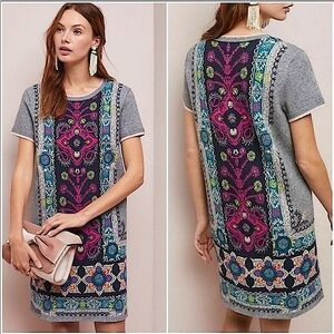 Anthropologie‎ AKEMI + KIN Midi Kaleidoscope Sweater Dress, Gray & Pink, Size LP